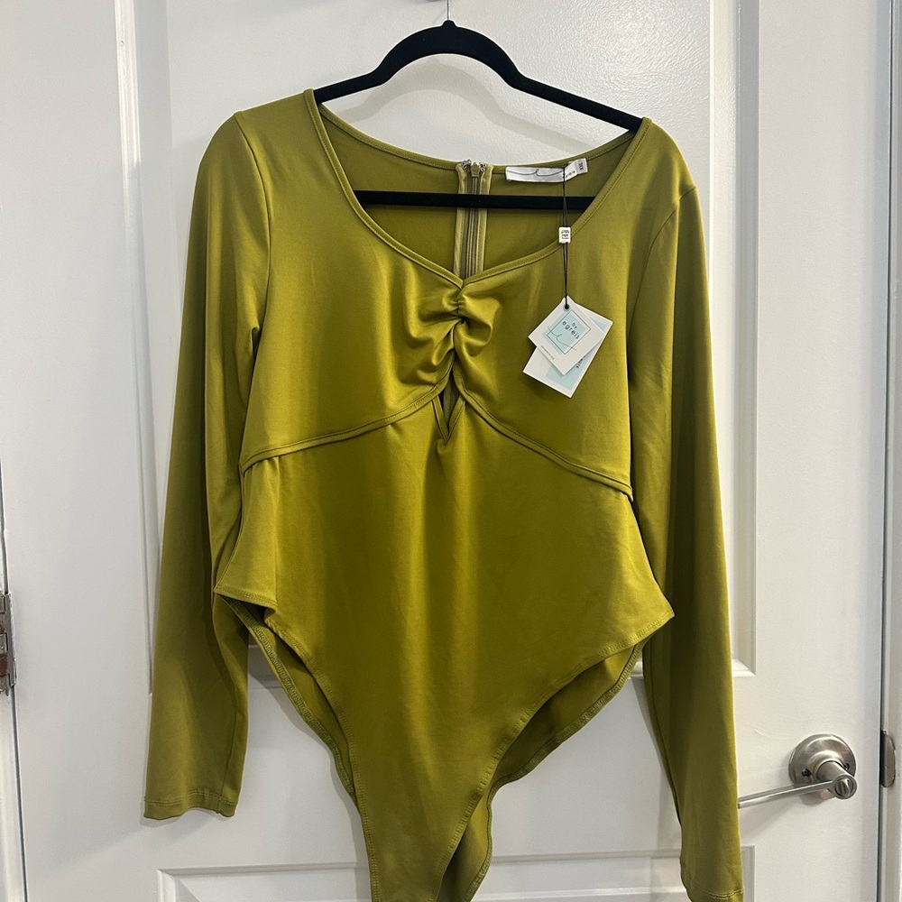 Green Asymmetrical Tie Front Bodysuit